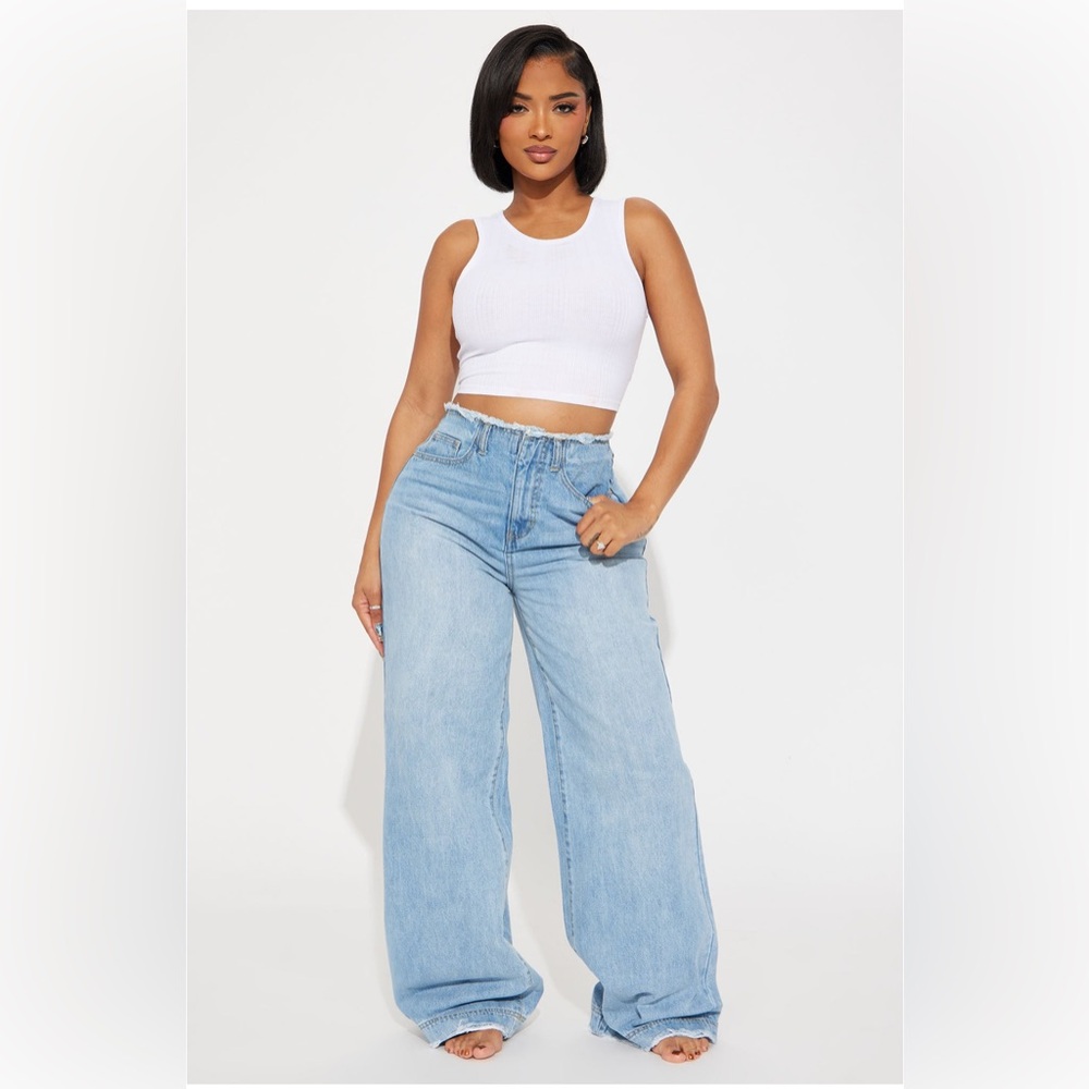 In Your Dreams Cut Off Waistband Baggy Jeans